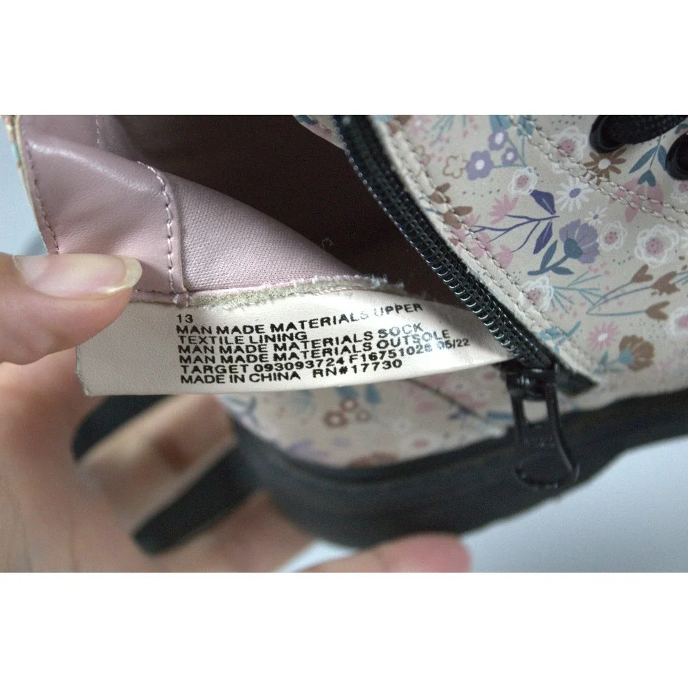 Art Class Zoe Girls US 13 Combat Boots Light Pink Floral Side Zipper Lace Up